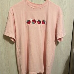 Pink Strawberry Embroidered T-Shirt
